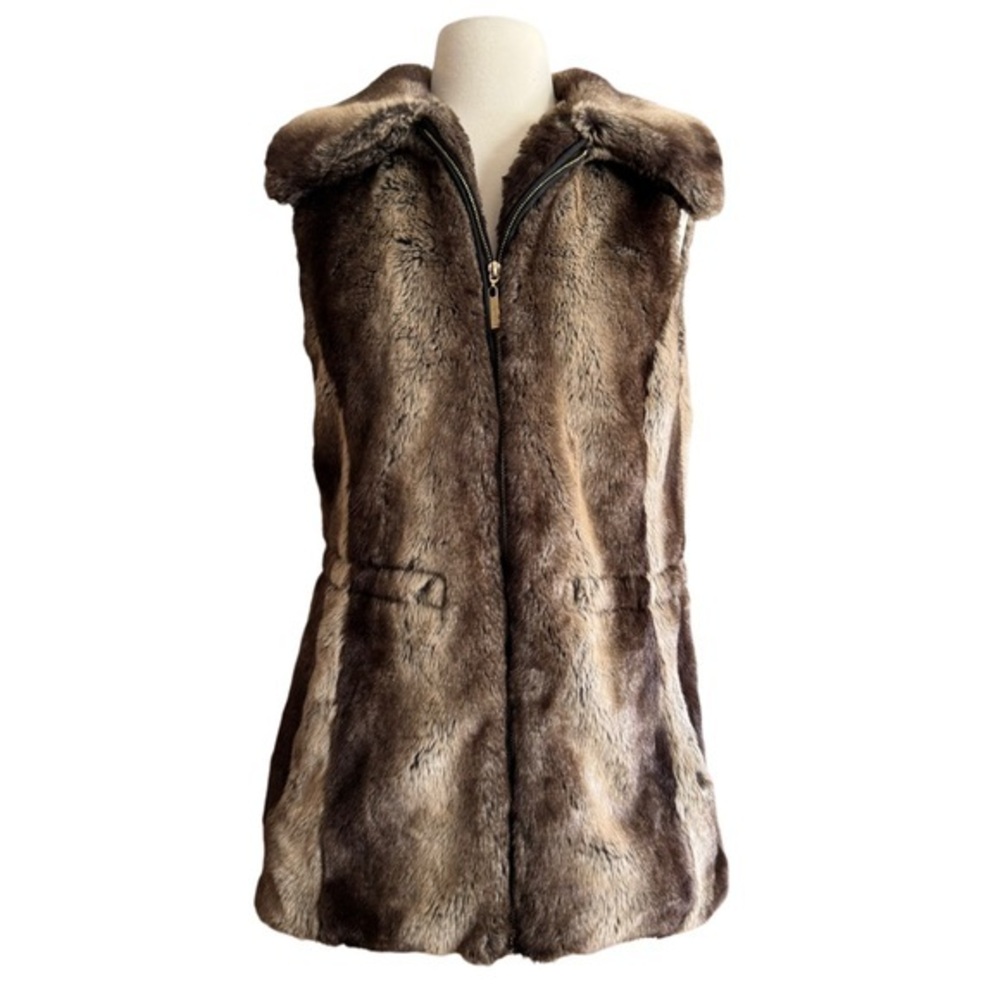 Ellen Tracy Small Faux Fur Vest Indie Sleaze Rockstar Girlfriend Mob Wife‎ Goth